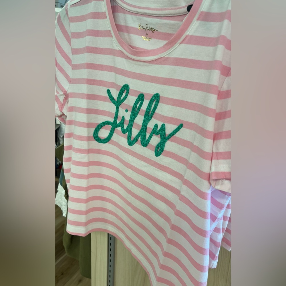 Lilly Pulitzer pink striped logo top